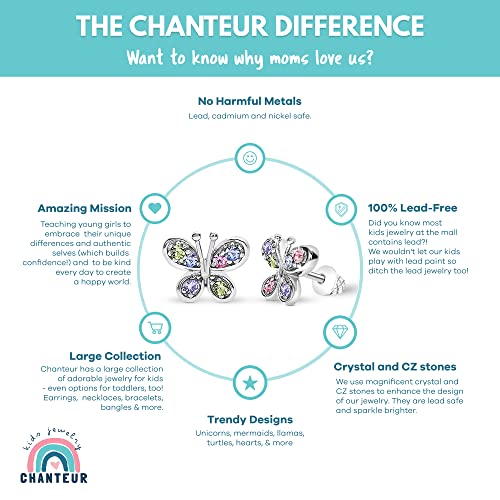 Kids Hypoallergenic Earrings, Butterfly Screwback Earrings For Girls, White Gold Toned Baby Earrings With Surgical Titanium Screwback Posts, Jewelry For Kids, Earring Set With Colorful Crystals #TOP3