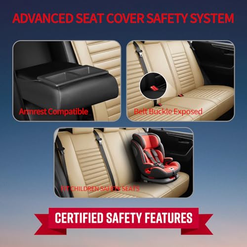 Image of Fit Canyon Car Seat Covers (5 Seats Full Set) Compatible with GMC Canyon 2015-2025 2026-Full Coverage Breathable Leather, Airbag Compatible, Waterproof & All-Weather,Beige