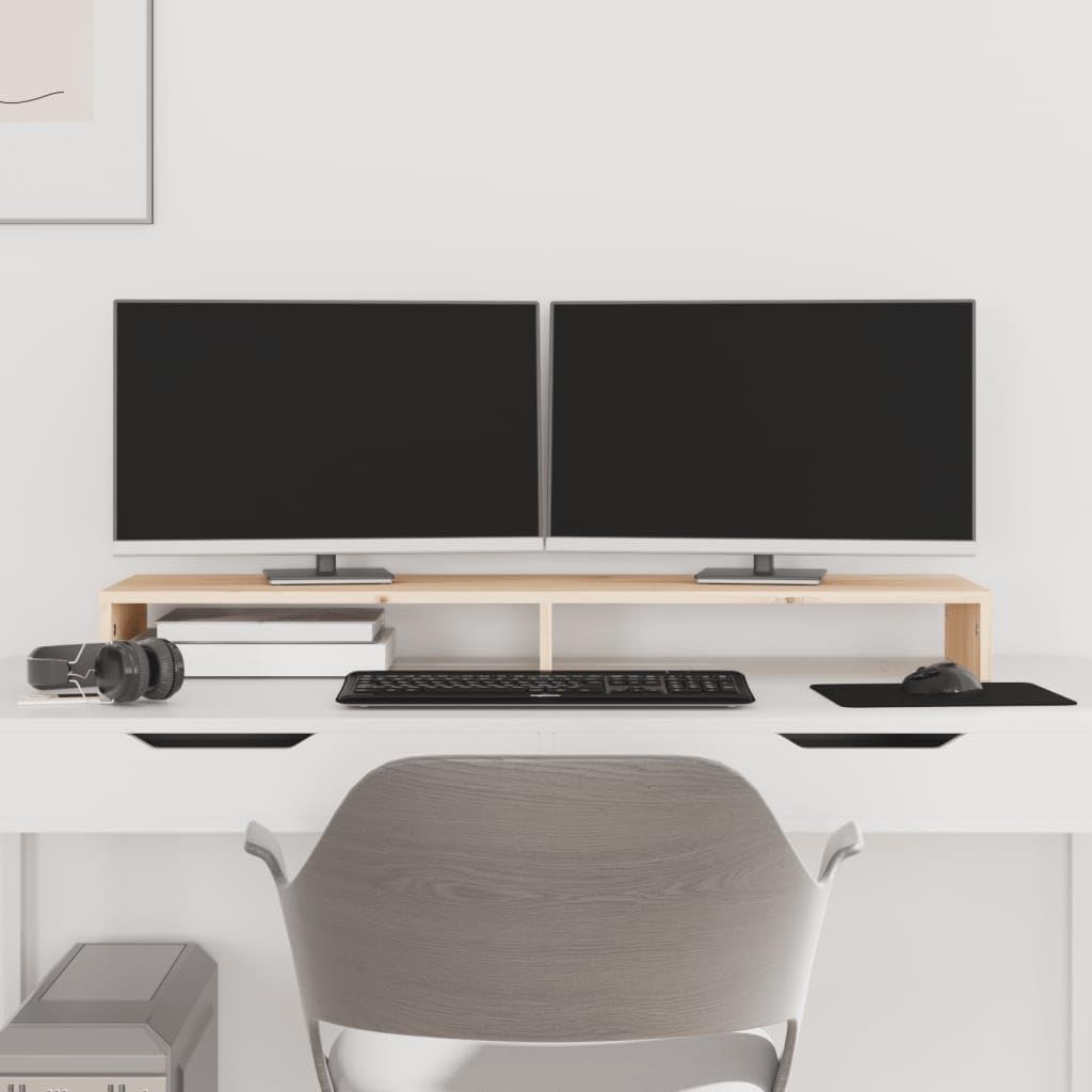 Supporto per monitor in legno di pino massiccio, 100 x 27 x 10 cm, supporto da scrivania per computer portatile, supporto per schermo e ripiano per tastiera, organizer per ufficio, casa, gaming