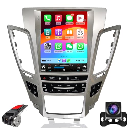 Car Radio for Cadillac CTS 2008-2012 Stereo Replacement Upgrade Carplay Android Auto Vertical Touch Screen Tesla Style with DSP in Dash Headunit Multimedia Player Audio Voice Control GPS Navigation
