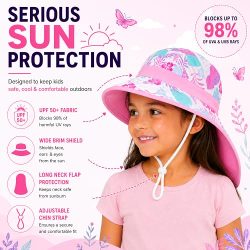 Image of VRITRAZ Sun Protection UPF50+ Bucket Hat Toddler Summer Beach Play Hats with Neck Flap for Girl, Boy, Kids Summer Hat, Bucket Hat for Kids Ages 3-10 Years