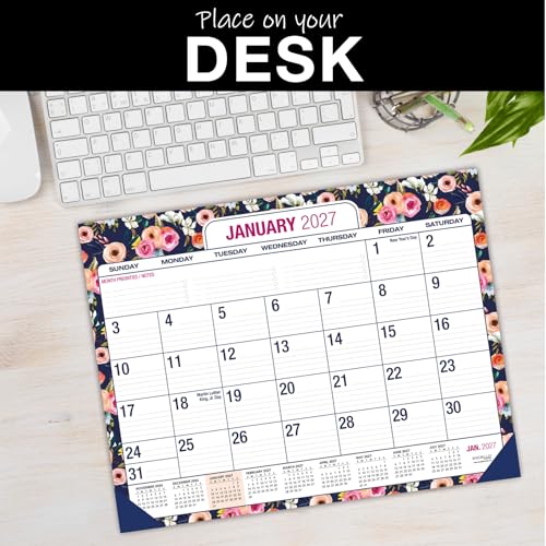 Image of Desk PAD: 22 inch x 17 inch Large Print Desk Pad Calendar, APR 2026 - DEC 2027, 21 Months, (Small Navy Floral)
