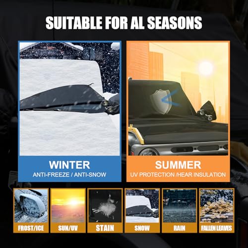 Image of MAIKER 600D Windshield Cover Compatible with Ford Bronco - Waterproof, Frost & Snow Protection, Sun Shade, Wiper Front Window Protector