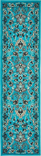 Image of Unique Loom Sialk Hill Collection Area Rug - Washington (2' 2 inch x 8' 2 inch Runner Turquoise /Black)