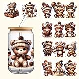 5pcs Cute Bear Cake Bowtie UV DTF Cup Wraps Transfer Waterproof Sticker for Glass Cups Furniture Craft DIY Crafts，Rub on Transfer Stickers for DIY Water Bottle Laptop Decal Wood Car