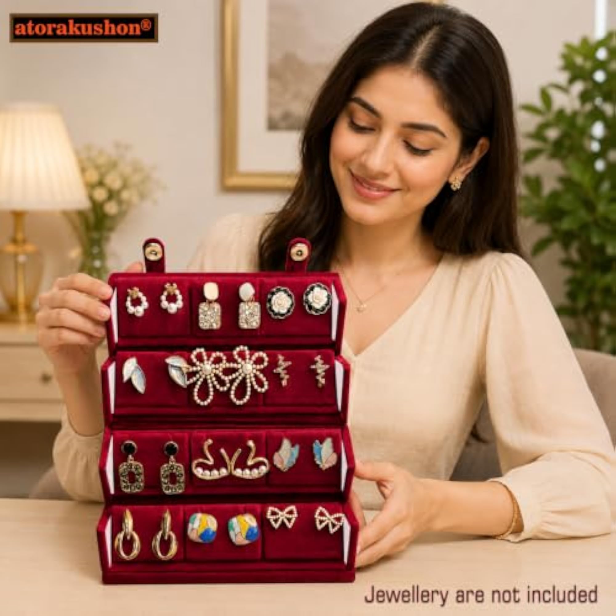 12 Pair Velvet Maroon Earring Storage Box, Pack of 3