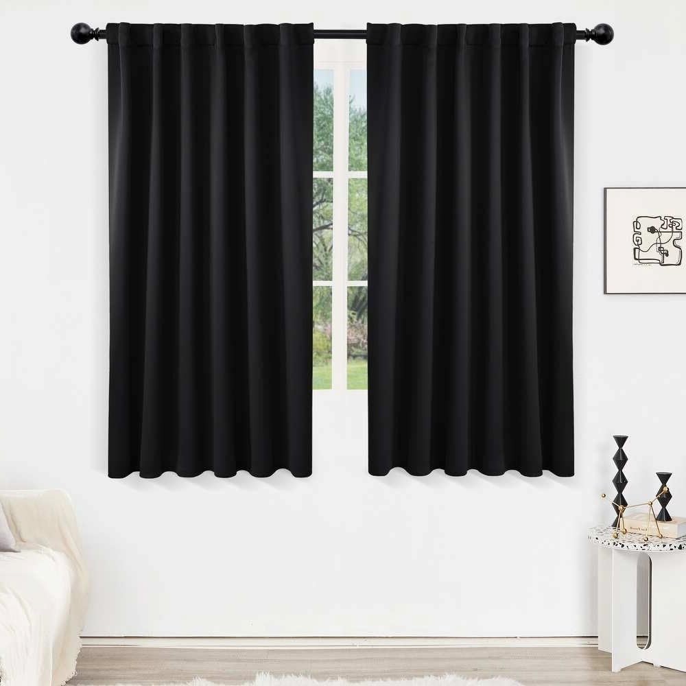 HNU Black Color Thermal Insulated 2 Panel Window Curtains Blackout 54 in. L X 52 in. W Size, Solid Pattern, Machine Washable | All Season Pretty Coal Shade