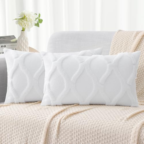 decorUhome Fall Faux Fur Pure White Throw Pillow Covers 12x20 Set of 2