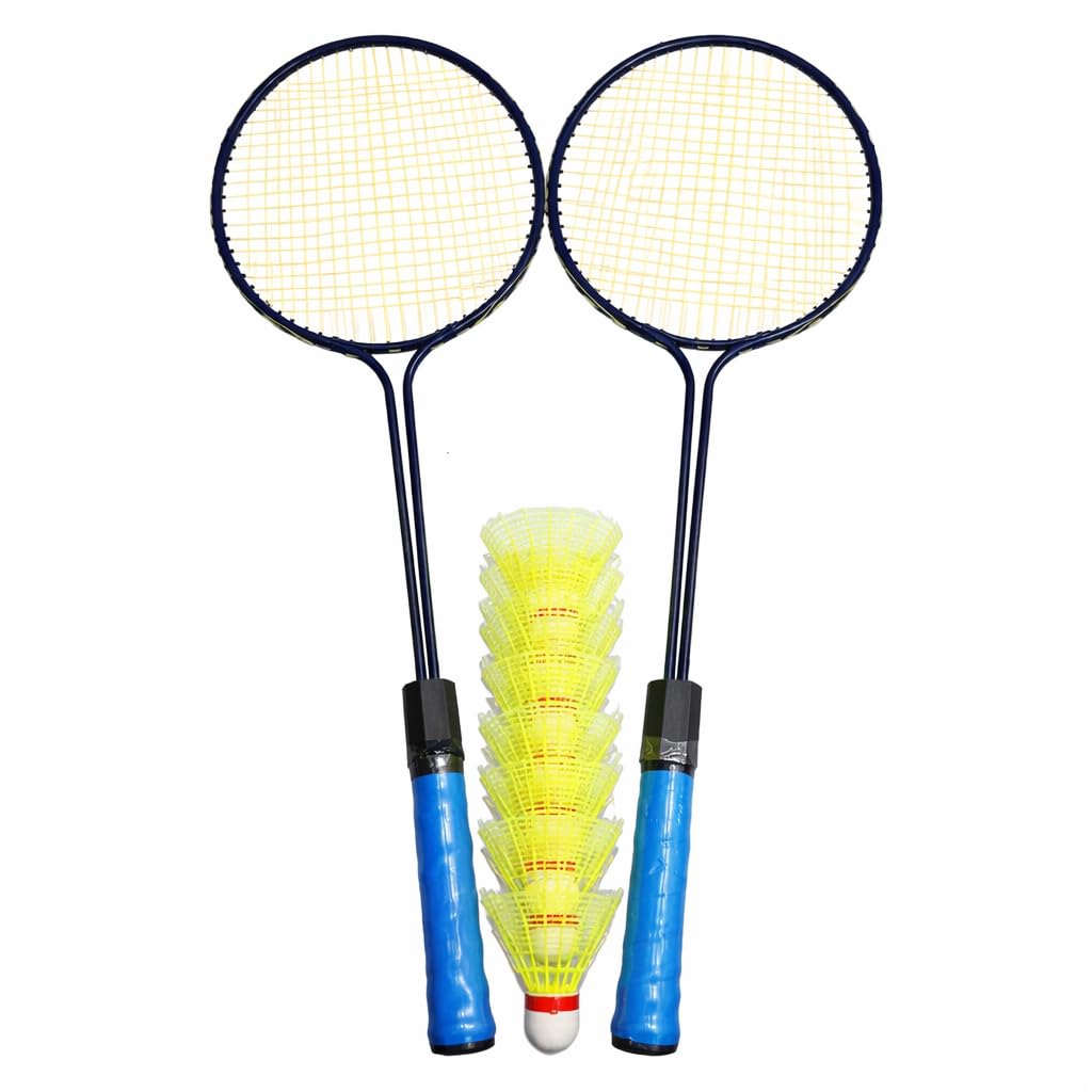 Double Rod Badminton Racket Pair with 10 Plastic Shuttlecocks for Beginners-image-41