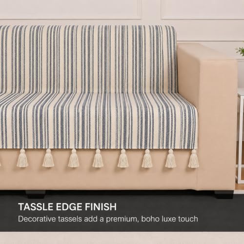 Image of STITCHNEST 'Nomad Weave Collection' 2 Seater Sofa Cover - Full Coverage| Elegant Jacquard Fabric, Decorative Tassels, Washable & Durable for Modern Living9