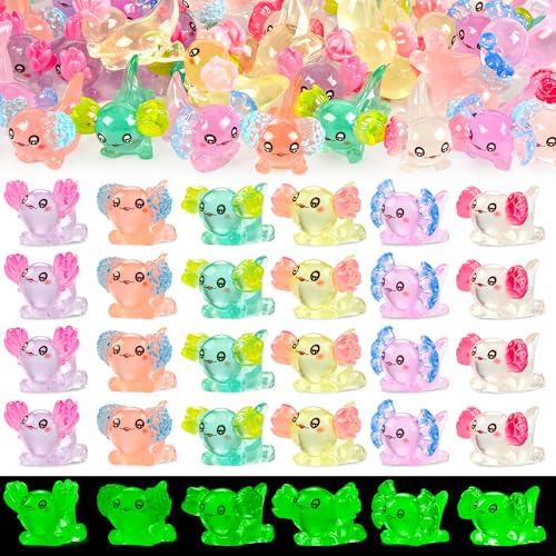 Image of FEXIA 30pcs Mini Resin Axolotl Figurine Mini Resin Animals to Hide Tiny Small Figures Glow in the Dark Luminous Charm Ornament for DIY Craft Garden Landscape Dollhouse Potted Plants Decorations