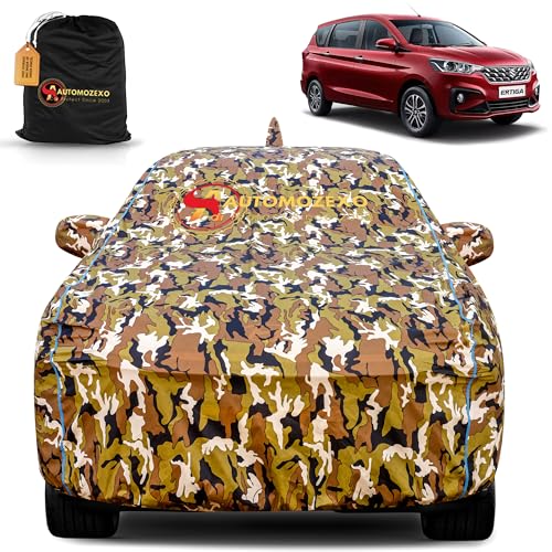 Image of Maruti Ertiga 100% Waterproof Car Cover for All Weather Protection with Mirror & Antena Pocket Inner Cotton Triple Stitched Cover with Adjustable Belt Bottom Elastic to Secure Fit -Jungle
