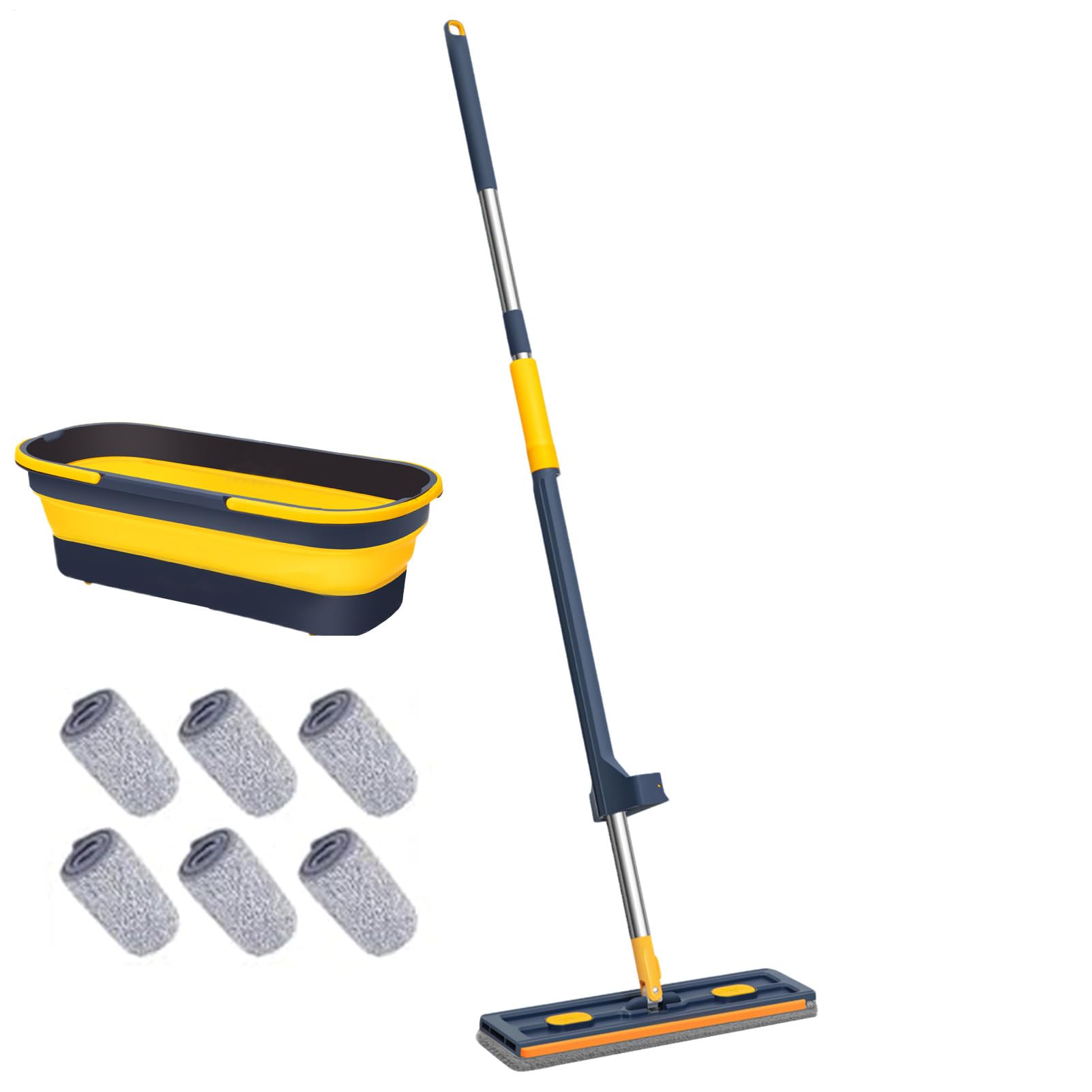 Fregona Plana para Limpieza de Suelos Giratorio 360°, en Seco o Húmedo, | Herramienta de Limpieza de Suelos Mopa Atrapapolvo de Microfibra con Mango Largo para Cocina, Baño, Hogar, Sue