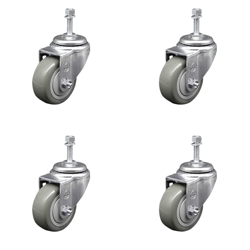 Polyurethane Swivel Threaded Stem Caster Set of 4 w/3