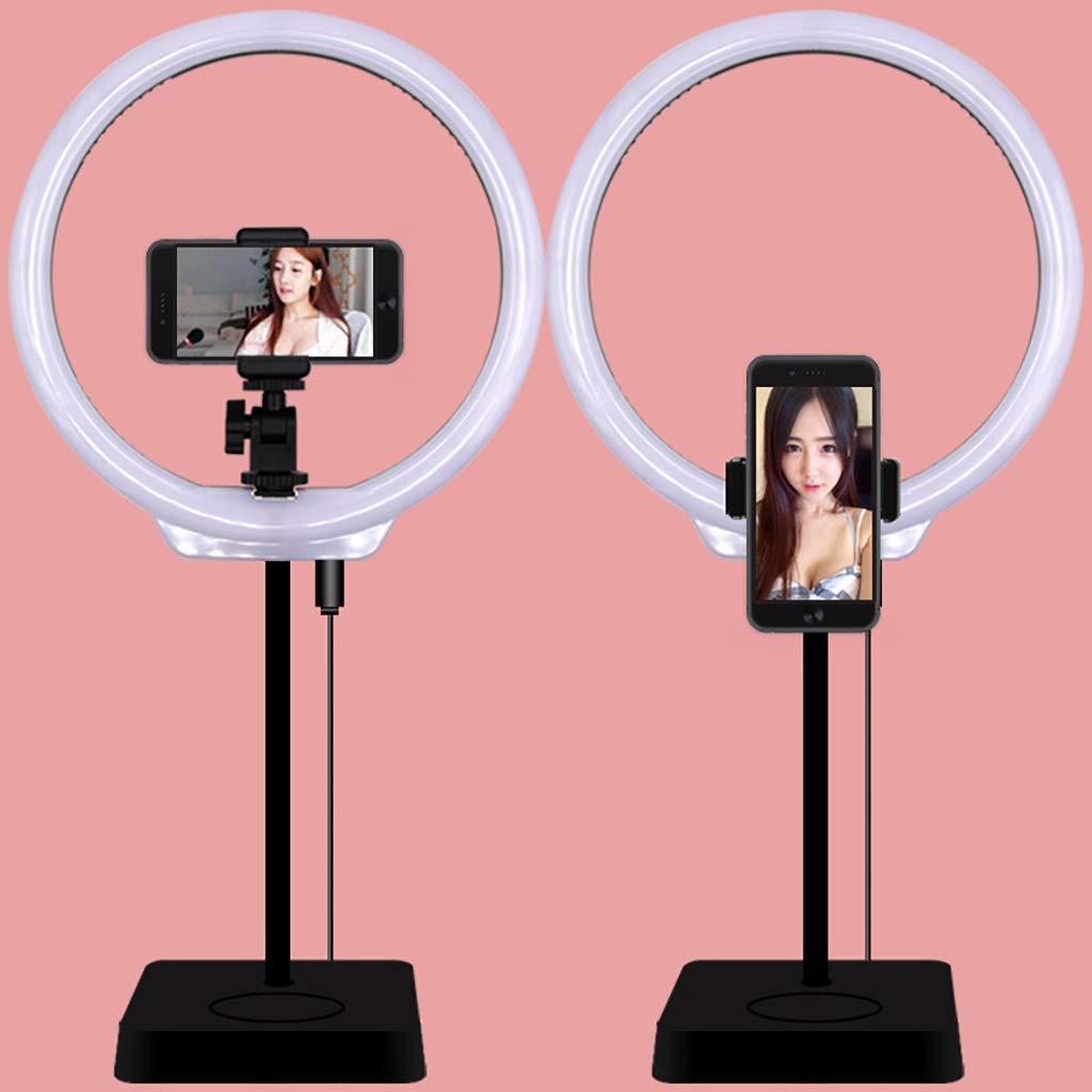TEBUTI Anello luminoso a LED da 25,4 cm con base da 55 W, dimmerabile, 144 pezzi SMD LED 5500 K, kit di illuminazione per trucco per studio fotografico, riprese video, iPhone, selfie in piedi, 25,4 cm