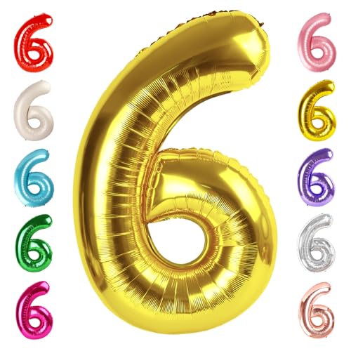 Image of 6 Balloon Numbers Birthday Decorations, 40In Gold Balloons for Men Women | Eye-catching Appearance, Perfect Decorative Centerpieces, Convenient Self-sealing Structure, Widely for Various Occasions