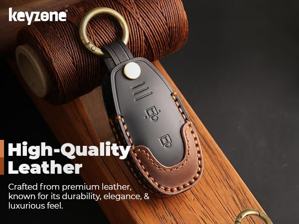Image of Keyzone Dual Leather Key Cover for Baleno, Ciaz, Ignis, SCross, Vitara Brezza, Urban Cruiser 3 Button smart Key (Black-Brown)