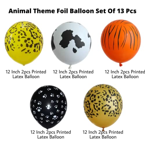 Image of Party Decorz Jungle /Safari /Zoo Animal Theme Foil Balloon Set Of 13 Pcs (3pcs Animal Small Foil Balloon+10 pcs Printed Latex Balloon) For Kids Safari /Zoo /Jungle Animal Theme Birthday Party Decoration