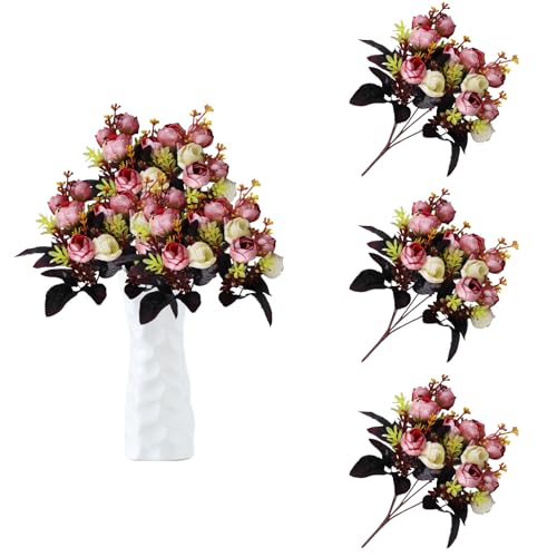 astylishome Faux Flowers 45 Pcs Artificial Dark Pink Flower Realistic for Wedding Party Garden Decoration Craft DIY Floral Arrangements Decor Mixed Colours 0406