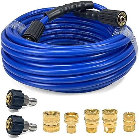 Sutekus Pressure Washer Hose 50FT Power Wash Hose Extension Hose With Quick Connect Kits - Quick Disconnect Kit, M22 Swivel to 3/8'' Quick Connect, 3/4" to Quick Release, 4200PSI (Blue) Cover