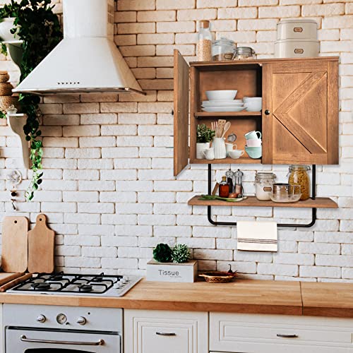 Spaclear Wall Mounted Bathroom Cabinet,22X26X8 Inch Wooden Bathroom Medicine Cabinet With Towels Bar,Large Capacity Bathroom Bathroom Wall Cabinet With Adjustable Shelf-Rustic Brown #TOP3