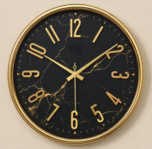 Image of Designer Wall Clock 13.5 Inch for Living Room Stylish Gear Design Seconds Needle (Black Marble)