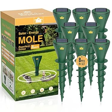 AMAZON - Mole Repellent Screw for Lawns, Mole Traps Solar Powered Outdoor Gopher Deterrent, Quiet Design Vole Killer Get Rid of Snake Armadillo Groundhog – IP65 Waterproof (Green 8pack)