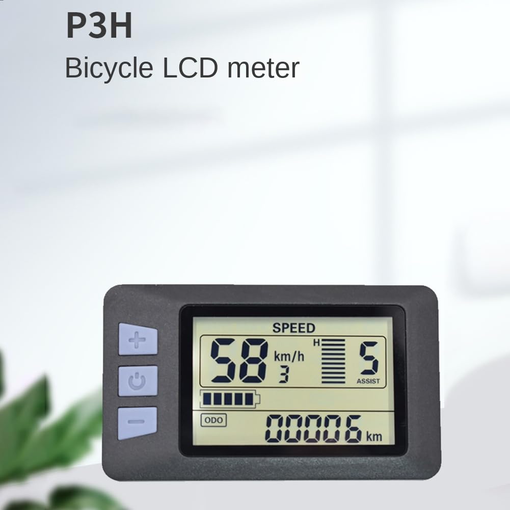 Luejnbogty P3H Electric Bike LCD Display Meter Dashboard 24V 36V 48V 60V for Electric Scooter (6PIN), black