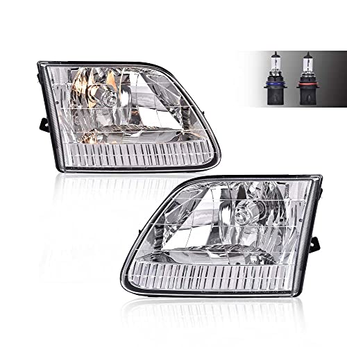 GRAND ORANGE Pair Headlight Assembly Compatible with Ford F150 1997-2003/ Fit Ford F250 1997-1999/ Fit Ford Expedition 1997-2002 Driver & Passenger Side Clear Lens