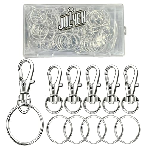 100Pcs Swivel Lobster Clasps & Key Ring Hoops with Plastic Box,50Pcs Metal Clips and 50Pcs Keyring Key Chain Hooks with Split Rings for Jewellery Making Hanging Crafts,Silver,SPYX18
