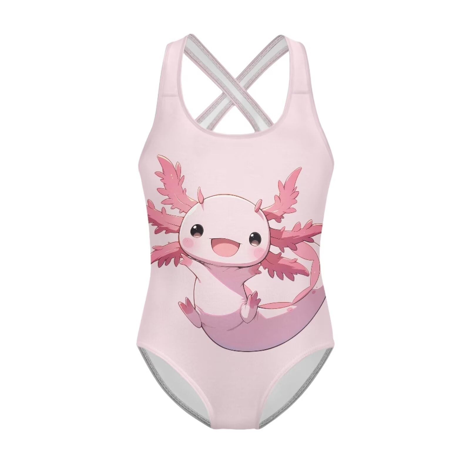 Girls One Piece Swimsuits Axolotl Cross Back Swimwear Beach Summer Quick Dry Beach Bathing Suit