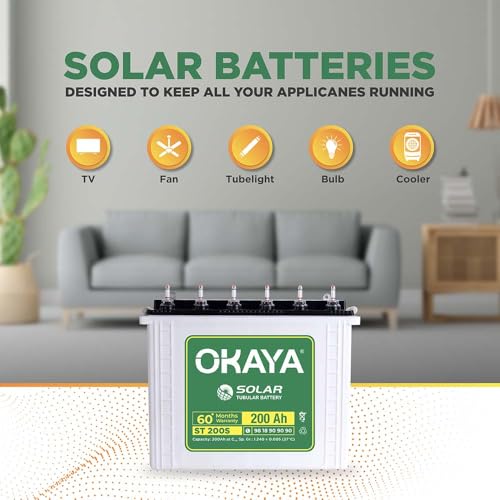 Image of Okaya Solar ST 200S, 200Ah Tubular Solar Battery for Home, Office & Shop with 60 Months Warranty