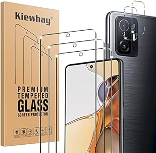 Kiewhay Tempered Glass Compatible with Xiaomi 11T 5G / 11T Pro 5G Screen Protector 6.67'', 3x Screen Protector + 2x Camera Lens Protector, [9H Hardness] [No Bubbles] 99.99% HD Tempered Glass - 5 Pack