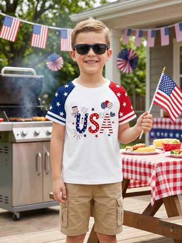 Image of YHHR Boys Girls USA Shirt 250 Anniversary Shirt for Girl 4th of July Shirts Toddler American Flag Patriotic Tee 5-12 Years