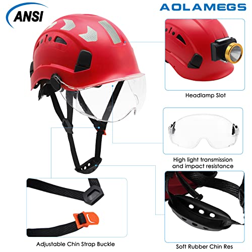Aolamegs Osha Approved Safety Hard Hat - Ansi Z89.1 Red Construction Hardhats With Visor,Reflecive Lightweight Vented Abs Work Helmet For Men Women Industrial Construction, 6-Point Suspension Hats #TOP3