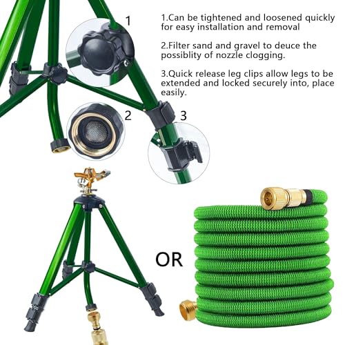 Image of Hourleey 6 Pack Extra Tall Lawn Sprinklers, Heavy Duty Tripod Sprinklers with Brass Sprinkler Head, 360 Degree Large Area Coverage, 3 /4 Inch Connector Sprinkler for Yard Lawn Garden