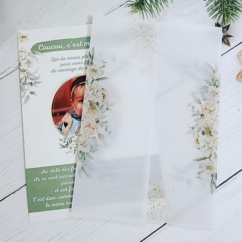 Papier welinowy do zaproszeń, 50 sztuk/partia Vellum Floral White Wedding Invitation Card Cover Sweet 15 Invites Jacket Wrap(Flower 04)