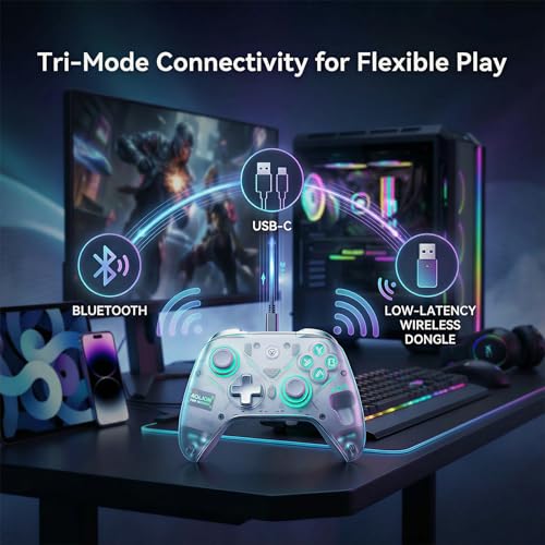 Image of Aolion gaming K20 Wireless Controller for Switch 2, Switch, PC with Dock | Hall Effect Joysticks and 3-Stage Hall Triggers, 1000Hz Polling, Bluetooth /2.4G /Wired, Modular Design, RGB Charging Dock