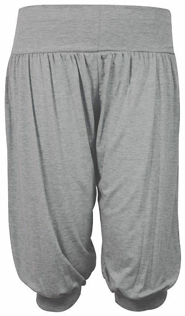 Wearall Women's Silver Grey Plus Size Cropped Harem Trousers 3/4 Plain Baggy Pants 16-18