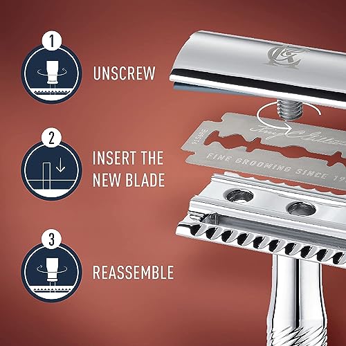 King C. Gillette Safety Razor with Chrome Plated Handle and 5 Platinum Coated Double Edge Safety Razor Blade Refills