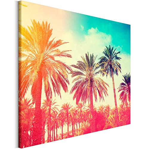 Revolio 40x30 cm Impression sur Toile Murale Tableau Art Peinture Image Motif Moderne Décoration pour le Salon Intérieur Photo - palmiers Les Caraïbes couleurs rouge Jaune bleu Cover