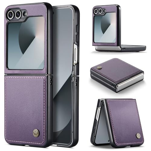 Phernykas for Samsung Galaxy Z Flip 6 Case, PU Leather and Hard PC Shell Ultra Thin Slim Rugged Protective Anti-Fingerprint Phone Cover for Galaxy Z Flip 6 - Purple by Phernykas - Used condition - US$14.11