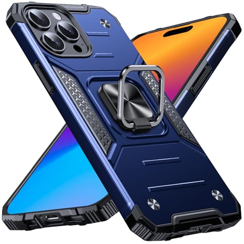 Image of Anqrp Heavy Duty Case for iPhone 15 Pro Case with Enhanced Ring Holder Grip Stand, Military Grade Shockproof Rugged Drop Protective Silicone Hard Slim iPhone 15 Pro Phone Case Cover,Vivid Blue