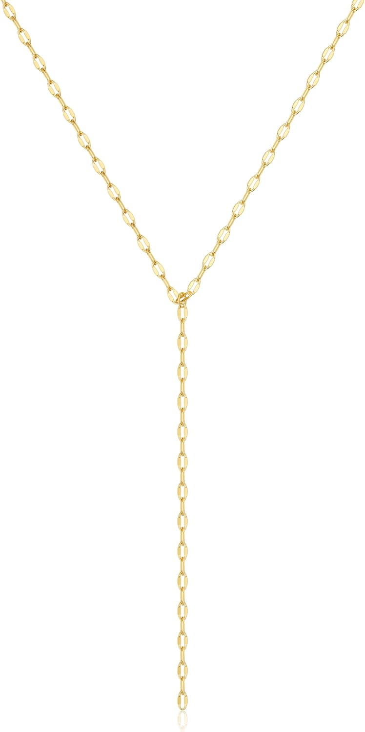 Foxgirl Long Gold Necklace for Women- Dainty 14k Gold Plated Drop Lariat Necklace Layered Simple CZ Y-Shaped Body Chain Stack Wedding Necklace Trendy