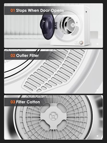 5KG Vented Tumble Dryer with Sensor Dry, 1400W Compact Tumble Dryer with Stainless Steel Tub, Control Panel Downside Easy Control for 5 Automatic Drying Mode, White - Image 5
