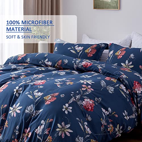 Nexhome Duvet Cover Set Blue King Size, Garden Floral Soft Patterned Bedding Set With Zipper Closure, 1 Duvet Cover 104X90 Inches And 2 Pillow Shams (90324) #TOP3