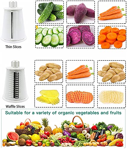 Abhilwy Rotary Cheese Grater Chopper Vegetable Cutter Slicer With Stainless Steel Drum Blades For Kitchen, 5 In 1 Manual Round Mandoline Julienne Shredder Potato Grinder For Fruit, Nuts,Onion Green #TOP3
