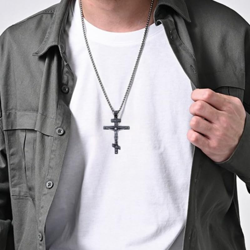 Eastern Orthodox Cross Necklace, Jesus Crucifix Pendant, Stainless Steel Christian Jewelry for Men Women - Image 5
