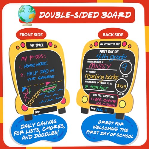 First Day School Board for Kids (11 x 13) - Kids Drawing Chalkboard | My Back to School Sign for Toddlers, Special Moments Photo Prop, Gifts for Ages 3, 4, 5, 6, 7 + 5 Chalk Pens