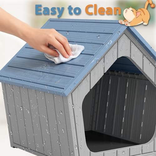Image of Cat Litter Box Enclosure, Resin Outdoor Litter Box with Air Holes, Cat Houses for Outdoor Cats, Wide Opening Design for Easy Cleaning, Blue